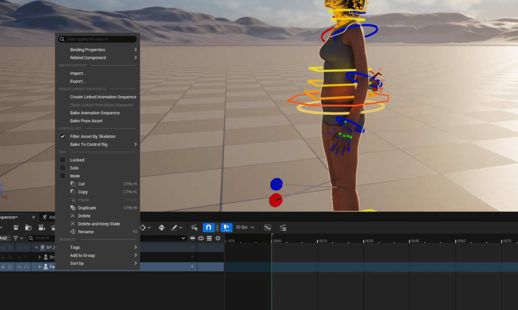 Posing the skeleton in Unreal Engine with a control rig.