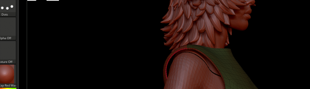 Hair and neckline, sculpted.